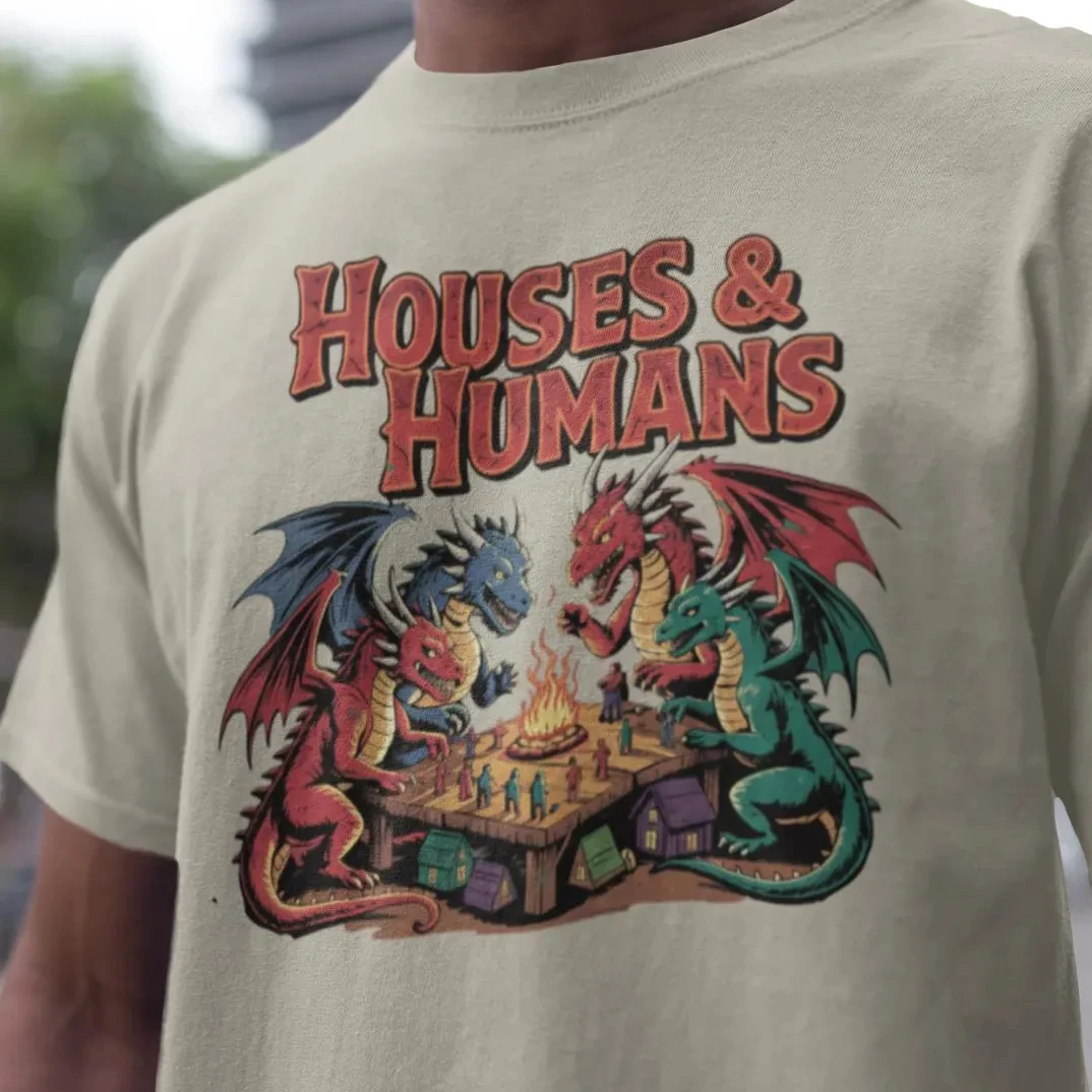 Funny Houses & Humans T‑Shirt Retro Fantasy Dragon Board Game Graphic Print Unisex Casual Oversized Short Sleeve Tee