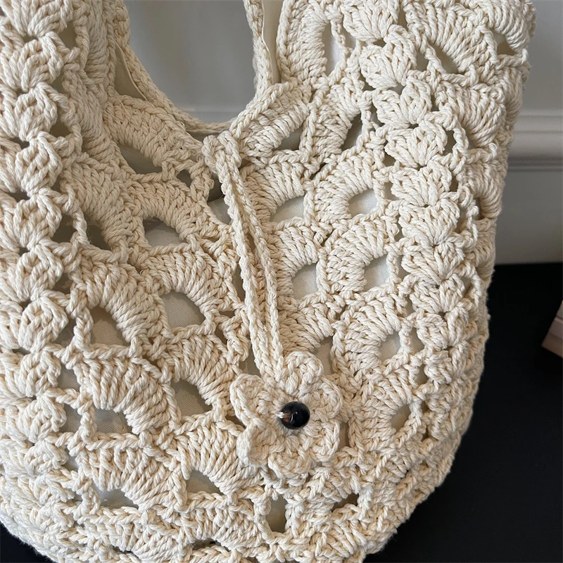 Fashion Handmade Crochet Hollow Tote Bag for Women Vacation Multi-color Woven Shoulder Bags Daily Boho Beach Handbag for Summer view 6