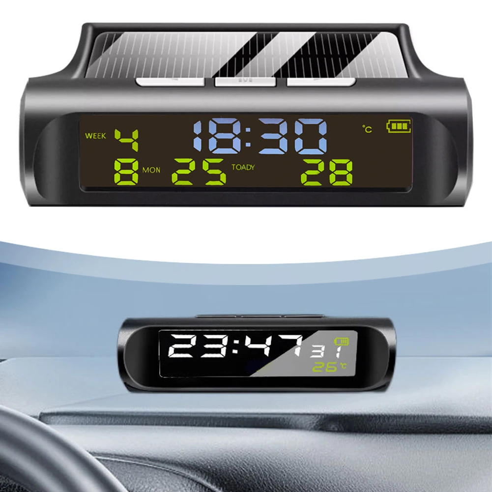 

Solar Car Digital Clock Car Automatic Clock Car Thermometer Automatic Multi-Function Clock With LCD Screen Display