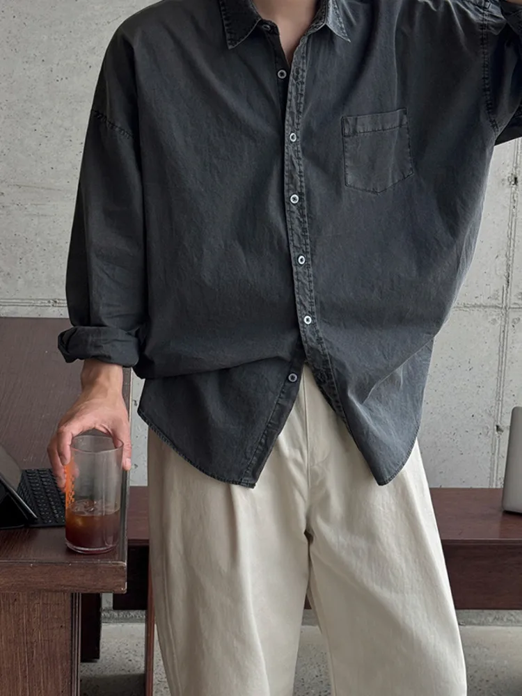 SYUHGFA 2026 printemps Niche Design hommes chemises col rabattu couleur unie Vinntage à manches longues simple boutonnage homme chemise hauts