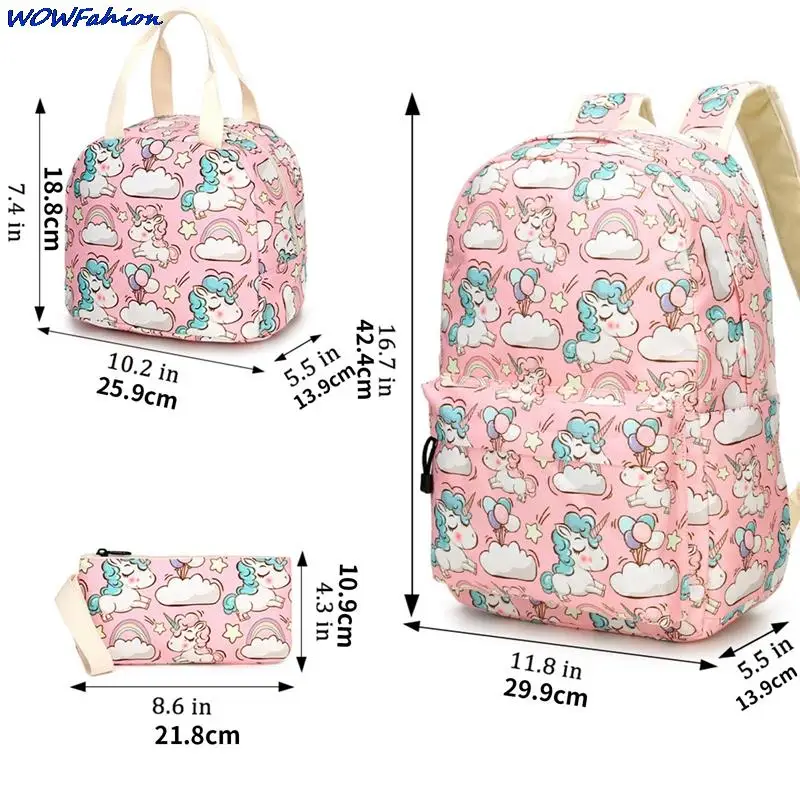 3 pz/set Set di borse per bambini zaino stampato Panda unicorno per ragazze e astuccio per matite Set di borse impermeabili per la scuola borse per il pranzo per bambini