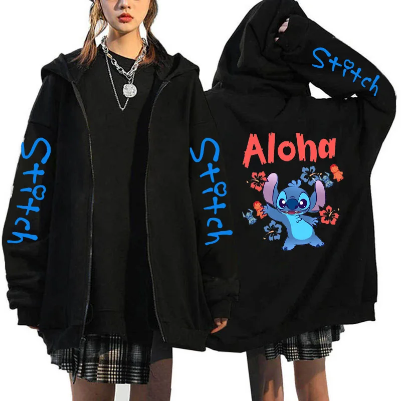 New in Gothic Hoodie Zipper Disney Stitch Zip Up Hoodies Women Harajuku Cute Anime Sweatshirt Manga Streetwear Hoody Female