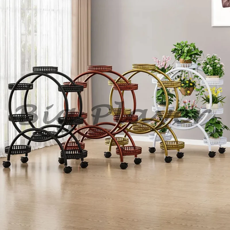 車輪付き金属製植物スタンド 屋内および屋外の庭用の6ポットフ - Outdoor Furniture On Sale のレビューと価格