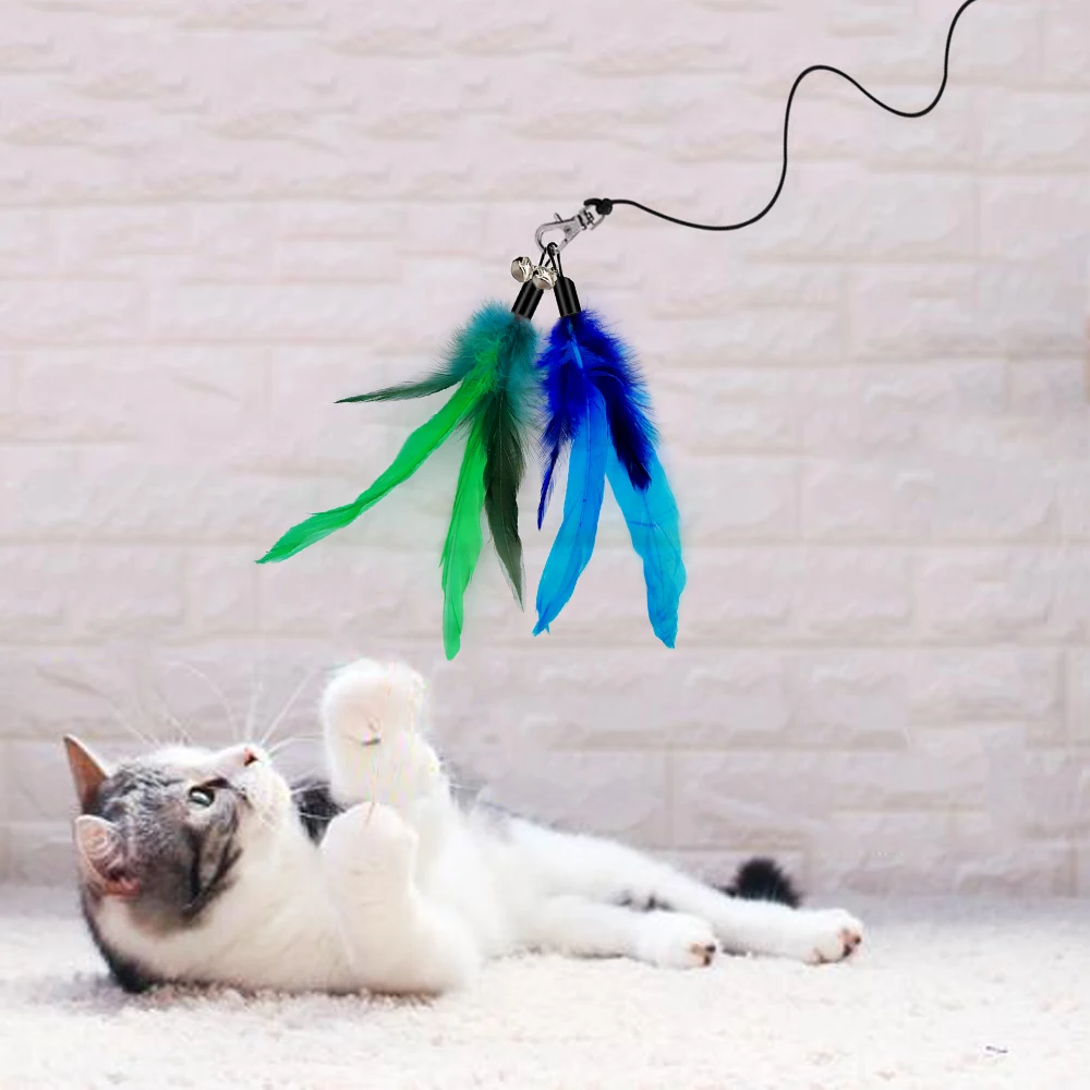 5Pcs Cat Feather Toys Interactive Toys Teaser Refill Replacement Feather with Bell for Kitty Kitten Scratching Exercise Indoor