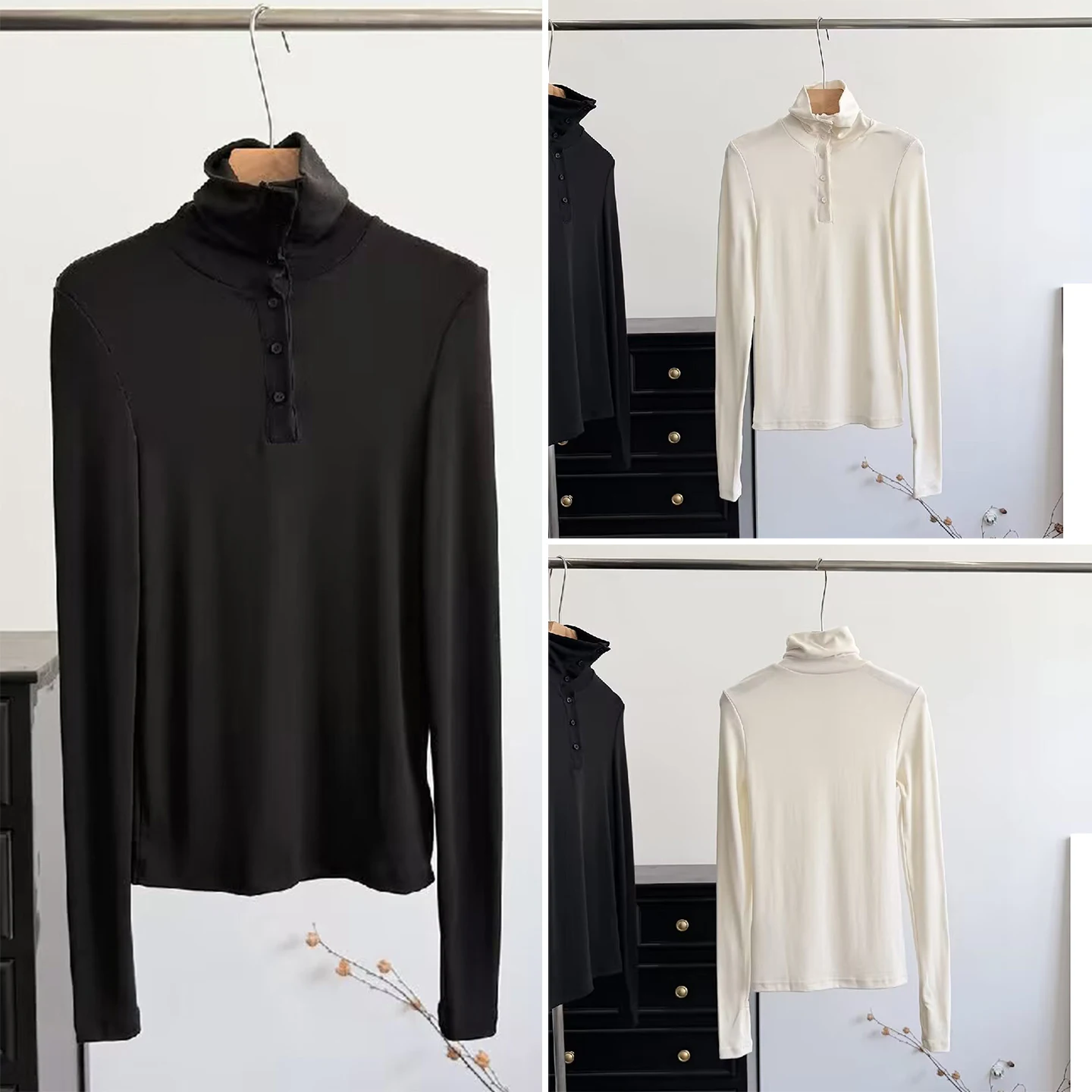 Fashionable Slim Fit Women's T-Shirt 2026 Autumn New Style Button up Top ZADATA Standard Edition Long Sleeve Other Material 100%
