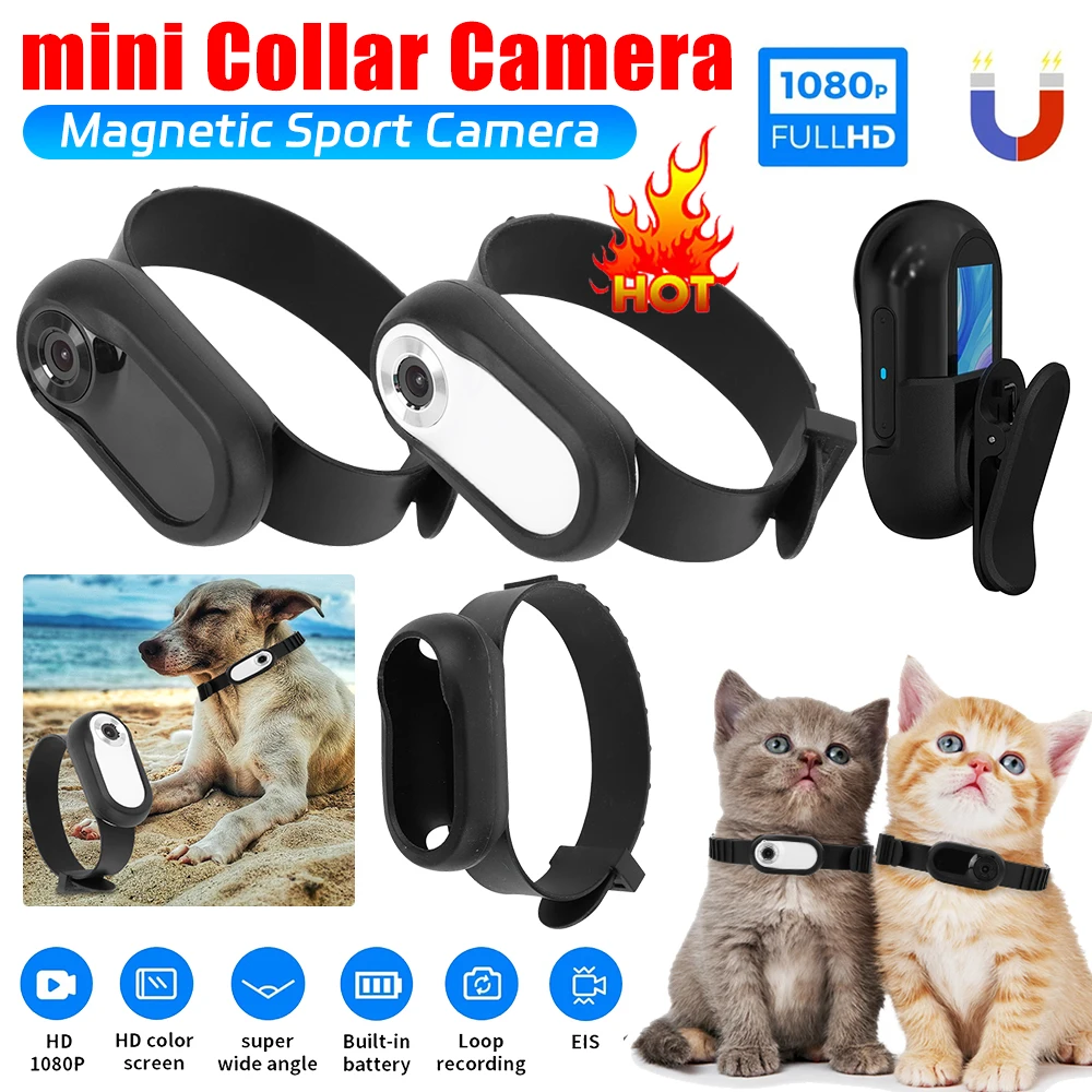 HD 1080P Wireless Collar Camera Video Records Dog Cat Pet Camera Collar Mini Body Cam with 32G Card for Cats Dogs Birthday Gift