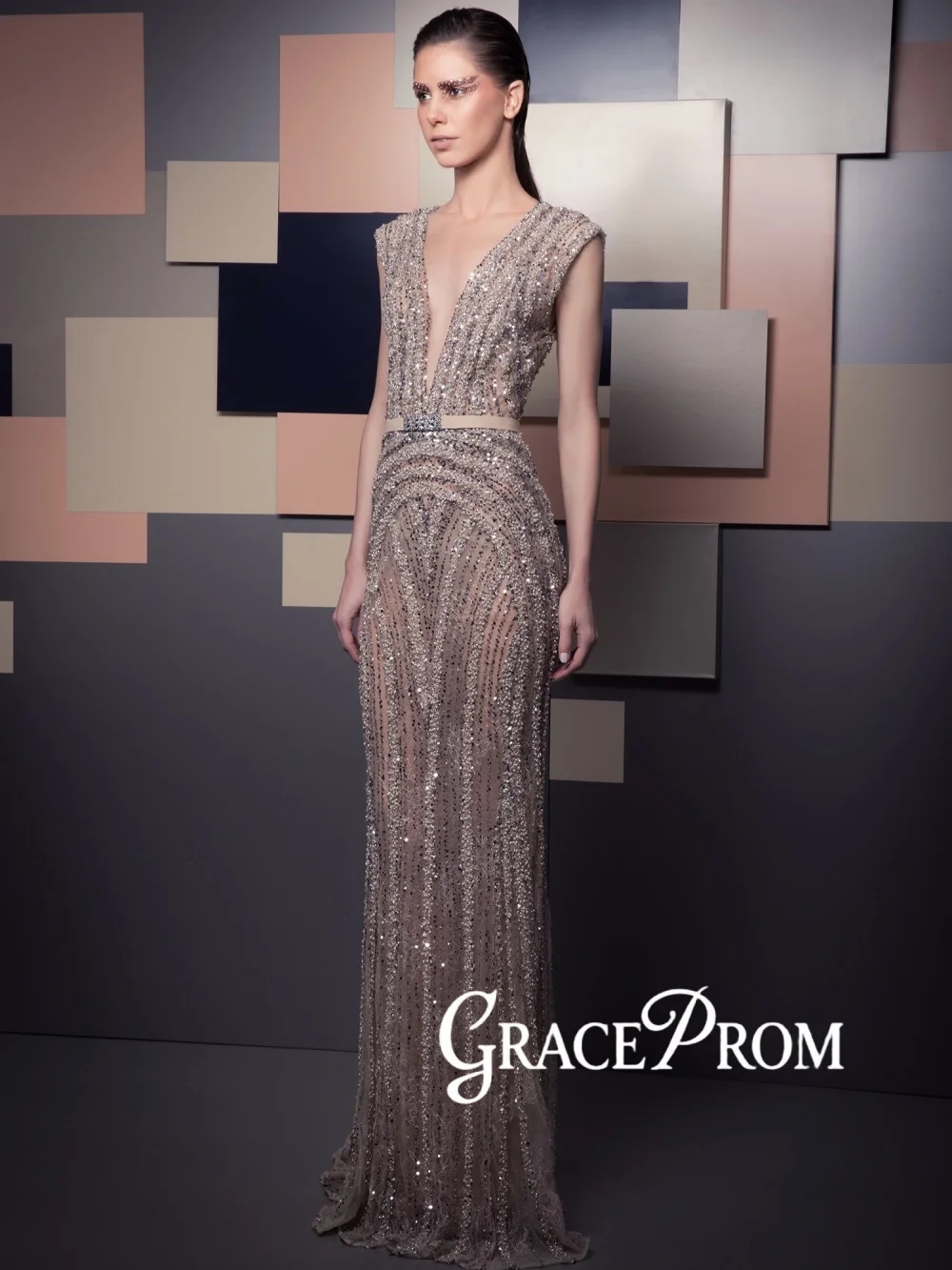 

Chic Gorgeous Beaded Long Evening Dress Deep V-neck Sleeveless Mother Of The Bride Dresses For Wedding Customized Elegant Gown