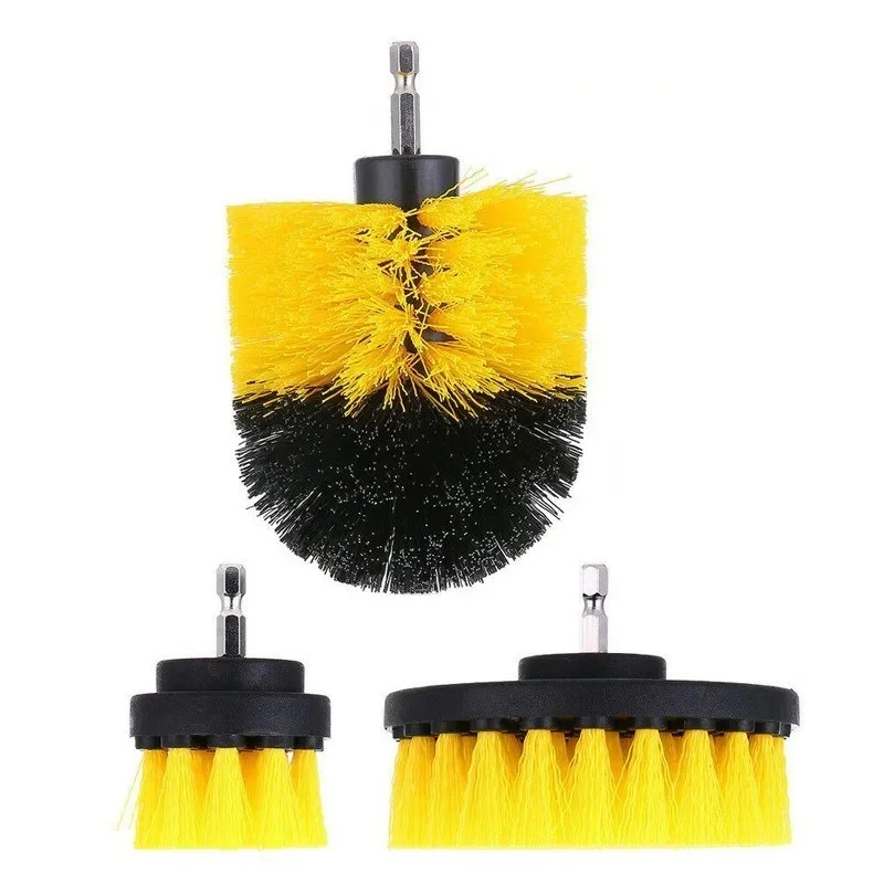 3Pcs Round Nylon Drill Cleaning Brush Set High Density Bristle Power Scrubber for Bathroom Carpet Glass Car Tile