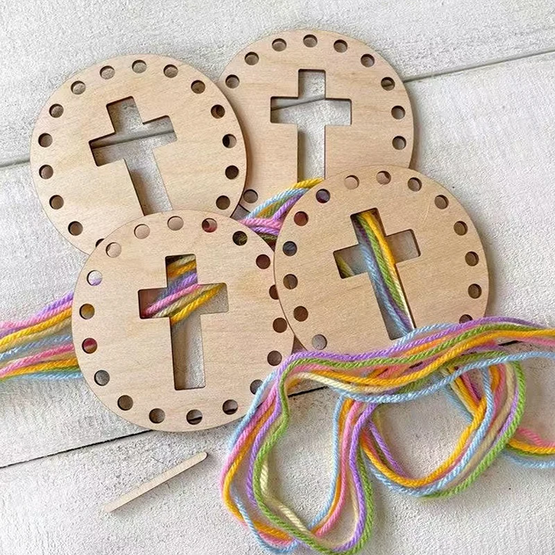 Circular Woven Wooden Chips Cross Diy Christmas Easter Cross Stitch Storage Tool Wooden Wreath Frames Cross Unfinished Hoop Ring
