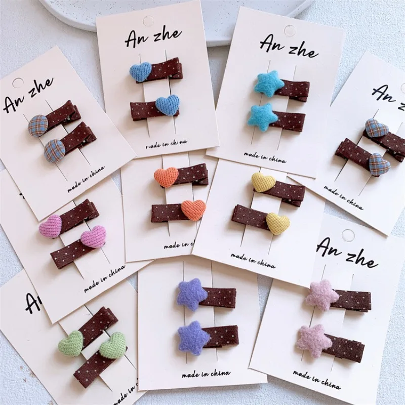 

Cute Winter Wool Plush Hair Clips for Girls Love Button Star Design Side Bangs Clips Baby Barrettes No Damage Hair Accessories