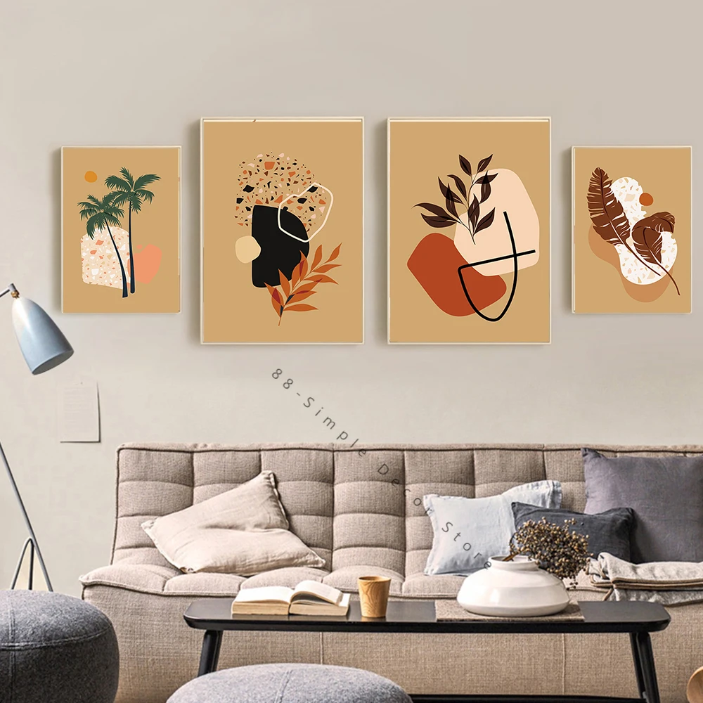 

Boho Abstract Geometric Beige Canvas Painting Wall Art Pictures Posters Prints Interior Living Room Home Decor Cuadros