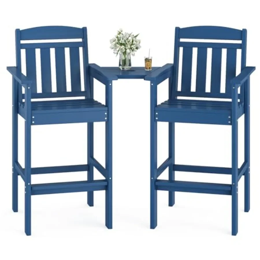 Tall Adirondack Chairs, HDPE Bar Stools with Connecting Tray, Gray All-Weather Patio Barstool for Balcony, Poolside, Backyard