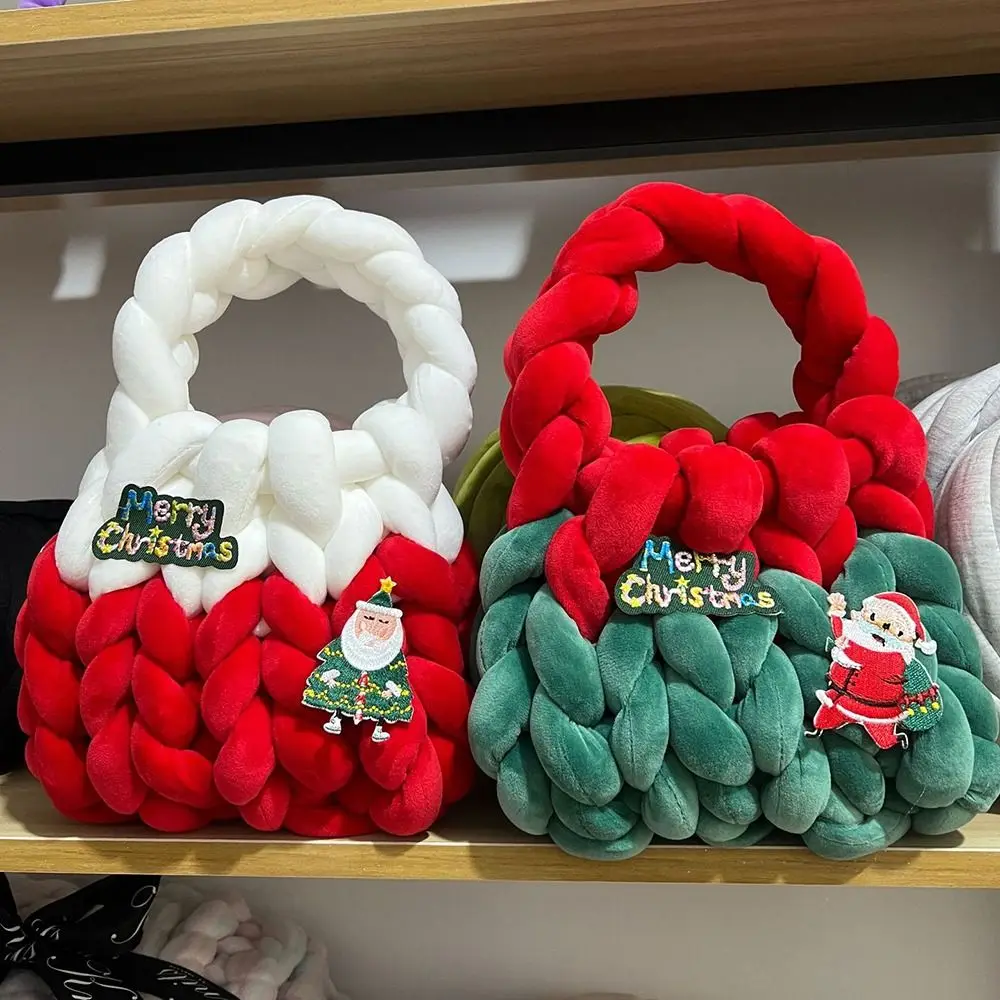 

Coarse Cotton Christmas Handbag Hand Knitted Finished Product Chunky Knit Bag Large Capacity Soft Knitted Storage Bag