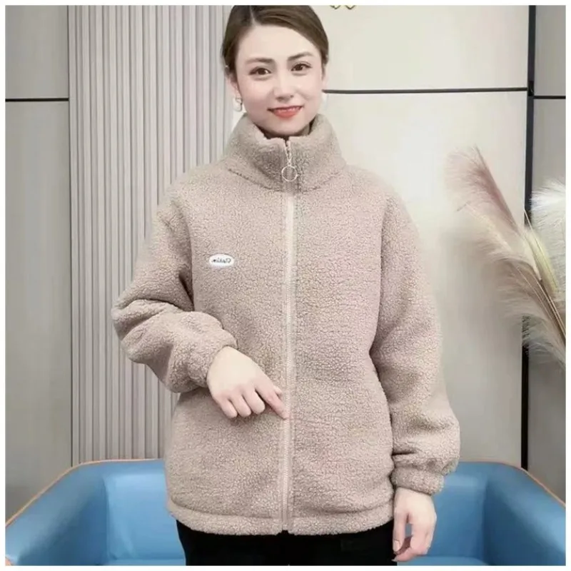 New Winter Stand-up Collar and Fleece Warm Cotton-padded Jacket for Women Fashionable Stylish, Loose and Warm Sheepskin Coat