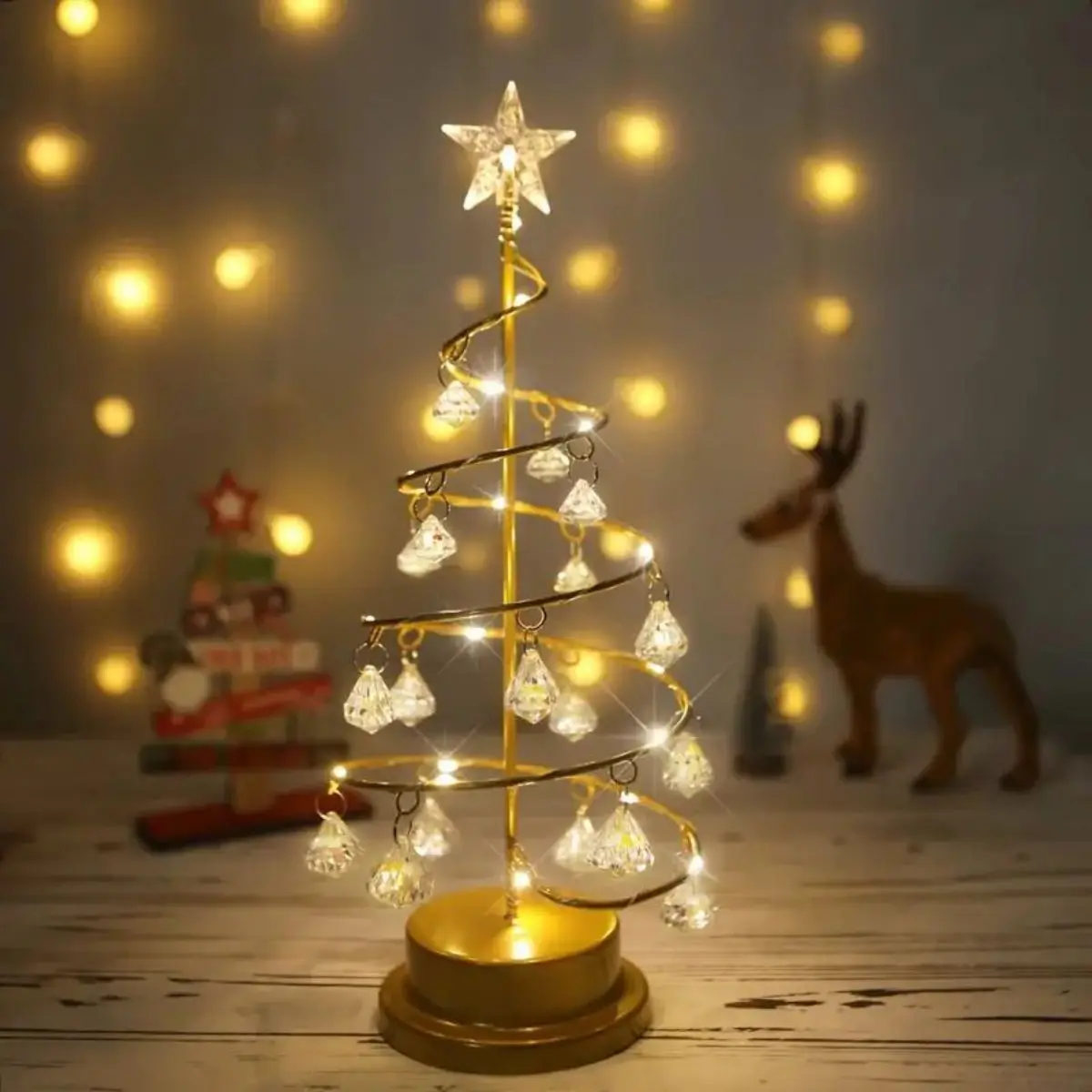 زخرفة شجرة عيد الميلاد من الكريستال ، ديكور غرفة النوم ، مصباح مكتبي صغير ، مصباح نجمة خماسية ، هدية عيد ميلاد