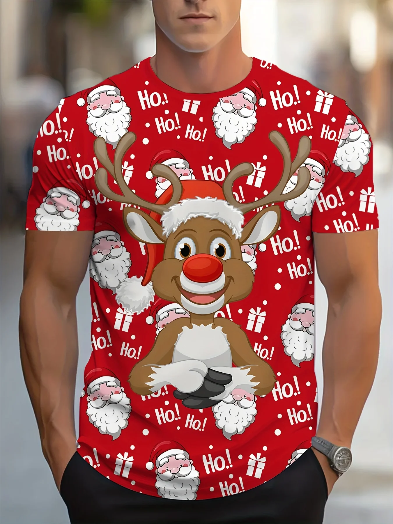 

Christmas 3D Prints Funny Santa Claus Moose Men's T-Shirt Street Fashion O-neck Short Sleeve Oversized Harajuku Y2k Men Clothing