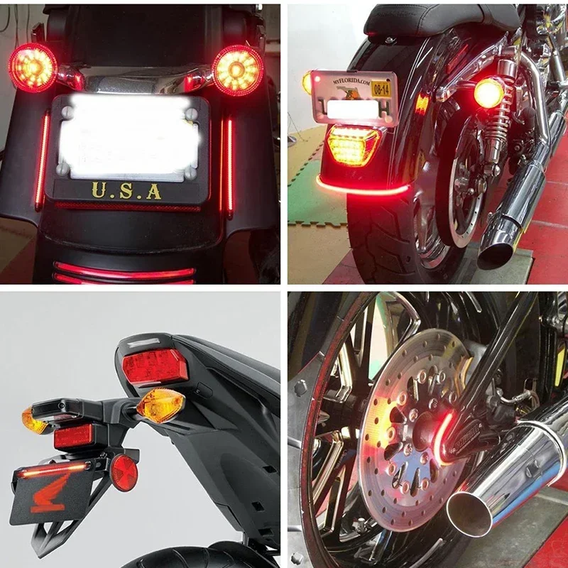 Universal Motorcycle Dual Color LED Position Tail Turn Signal Stop Brake Light Rear Side Light  Side Marker Warning Lamp Strip