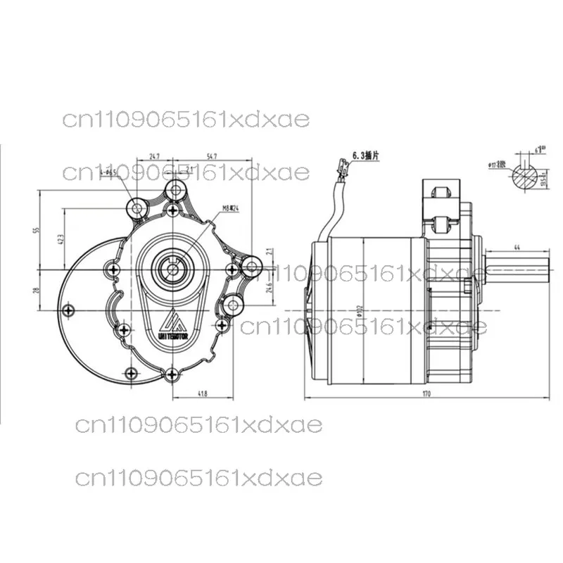 محرك فرشاة منخفض السرعة 250 وات 24 فولت مع محرك فرشاة تروس تيار مستمر بعمود ممتد للكرسي المتحرك