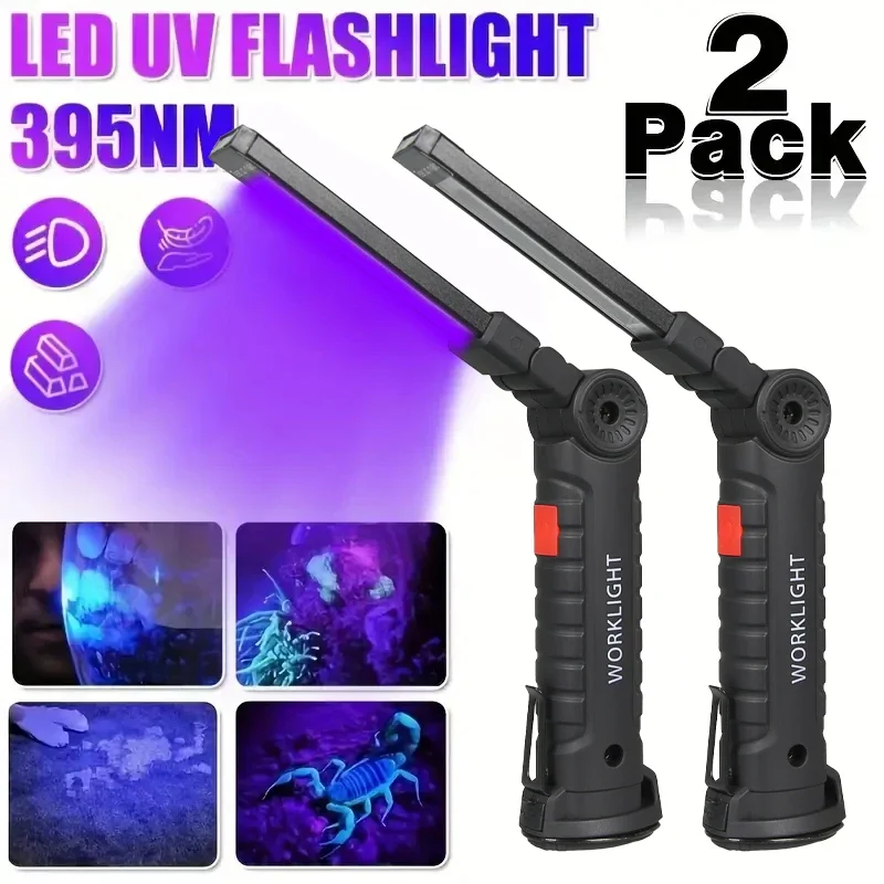 

УФ-фонарь 395 нм с LED-подсветкой, USB-зарядкой, складной, с магнитным крючком, для обнаружения мочи животных и отверждения смол