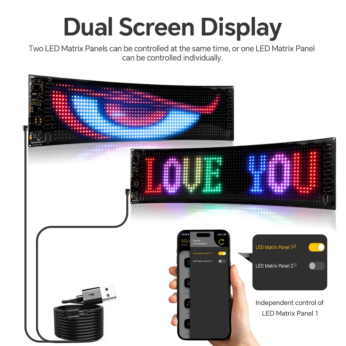 

2PCS Kit USB LED Pixel Flexible Screen Panel With Bluetooth APP Control DIY Pattern Text Image Music Sync Auto Advertising Sign