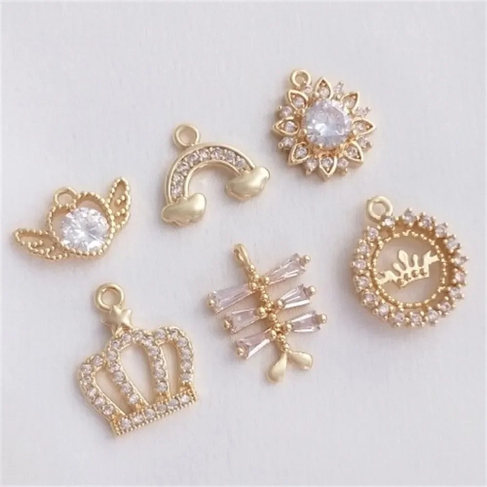 14K Gold-plated Zirconium Crown Rainbow Small Flower Fish-shaped Pendant Diy Earrings Ear Buckle Bracelet Jewelry Pendant K270