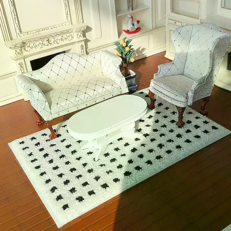 1: 12 Dollhouse Miniature Plush Carpet Fluffy Mat Model Photography Prop Kids Pretend Play Toys Doll House Mini Decoration Gifts