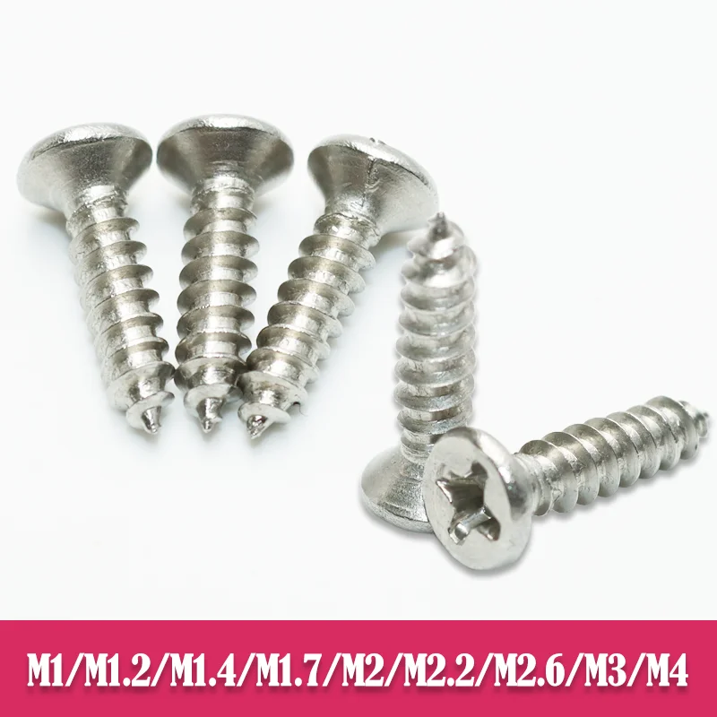 304 Stainless Steel Cross Recessed Flat Countersunk Head Tapping Screws M1 M2 M3 M4 Wear Resistant Rust Self-tapping Wood Screw