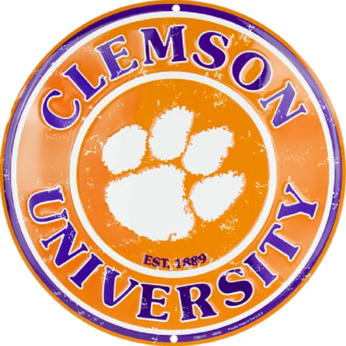 

CLEMSON UNIVERSITY TIGERS EMBOSSED METAL NOVELTY ROUND SIGN