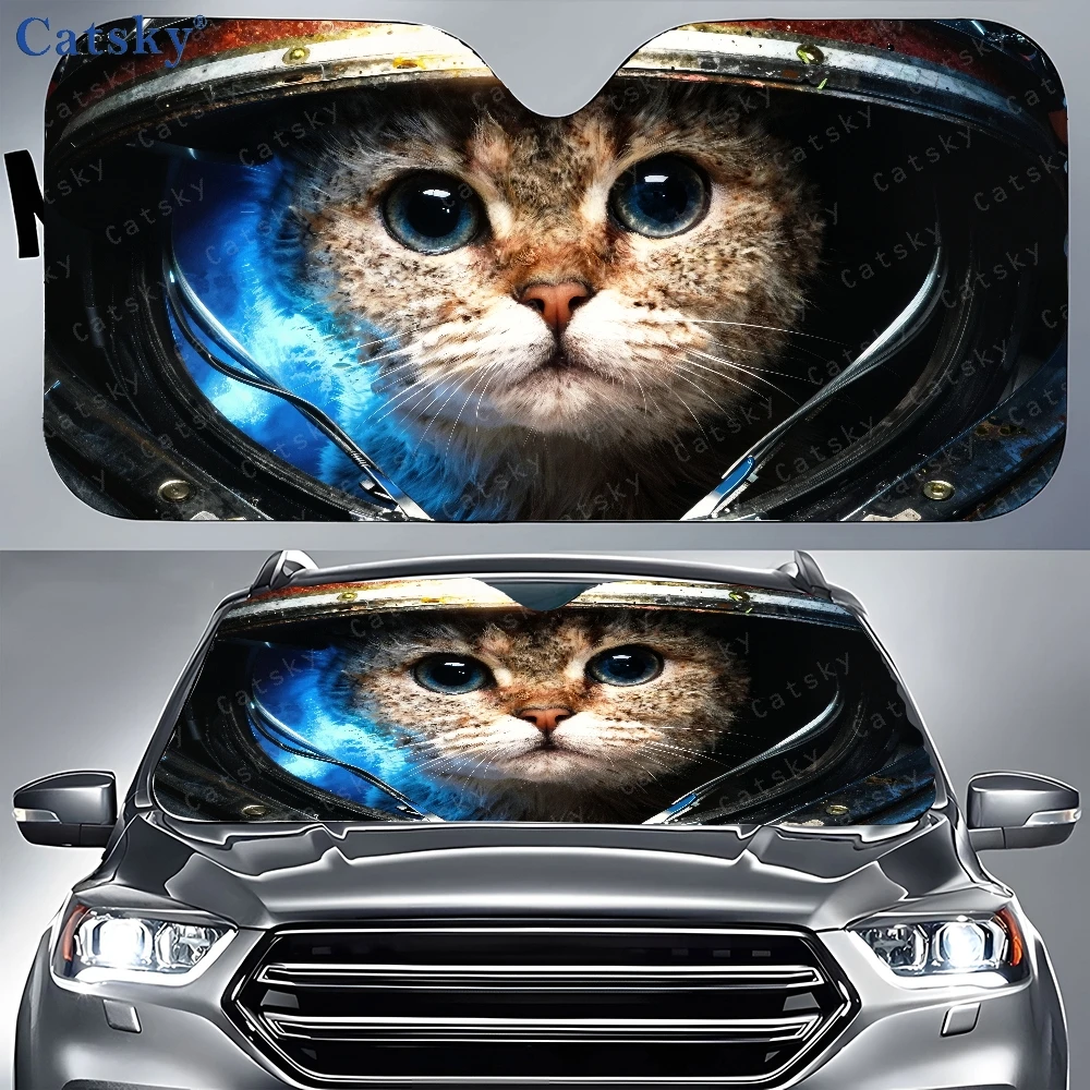 Cat In A Space Suit Looking At The Camera | Car Auto Sunshades, Front Window Sun Cover For Car, Durable Polyamide Visor, Univers