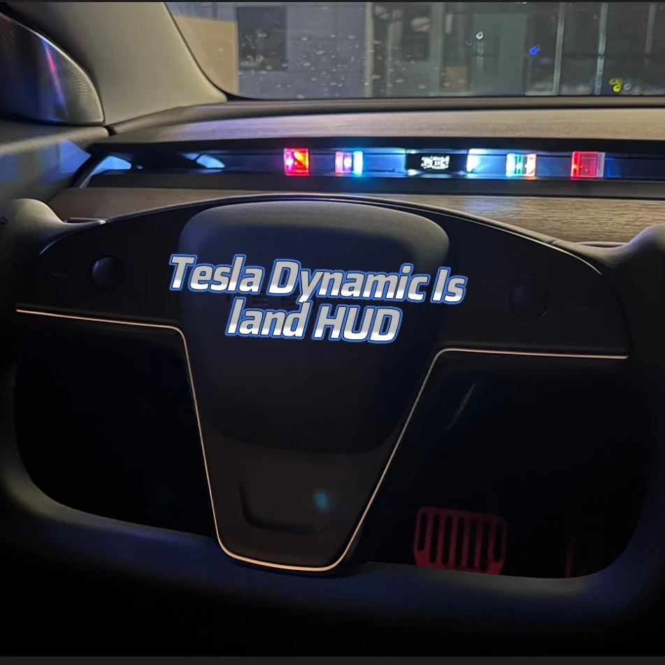 Herrfuks For Tesla Dynamic HUD Model 3/Y 2019-2022 Embedded GPS Smart Speedometer OLED Head-Up Display Atmosphere Light Display