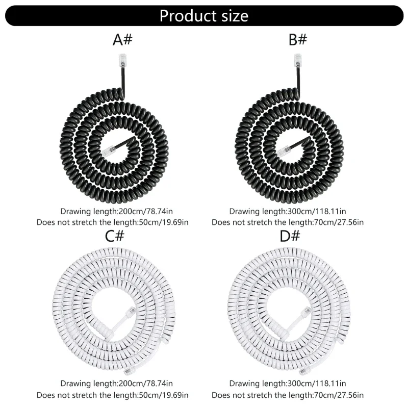 RJ9 RJ11 4P4C телефонный шнур спиральный стационарный телефонный провод для четких звонков и долговечности 200 см 300 см
