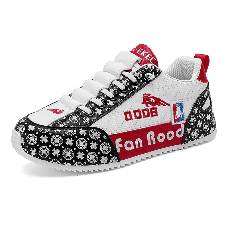 

2026 New White Red Black Pattern Patchwork Sneakers Men Women Casual Sports Non-Slip Walking Shoes Casual shoes, sports shoes