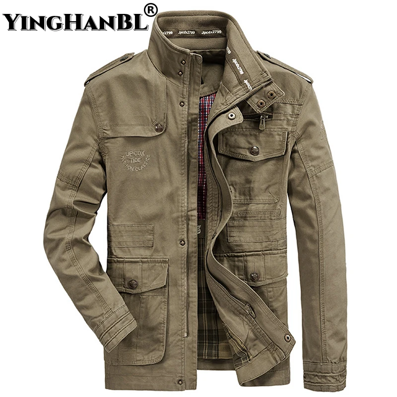 New Men\'s Jacket Casual Coat Male Spring Autumn Fall Cotton Outdoor Multi-pocket Plus Size 7XL Long Military Chaqueta Wearable