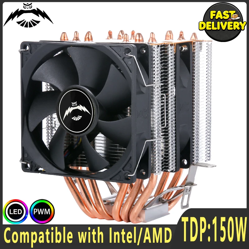 Twin Towers Cooler 4/6Heat Pipe Design Silent Efficient CPU Fan Compatible Sockets:LGA2011-3/2066/1200/1700/115X/AM4/AM3/X99/X79