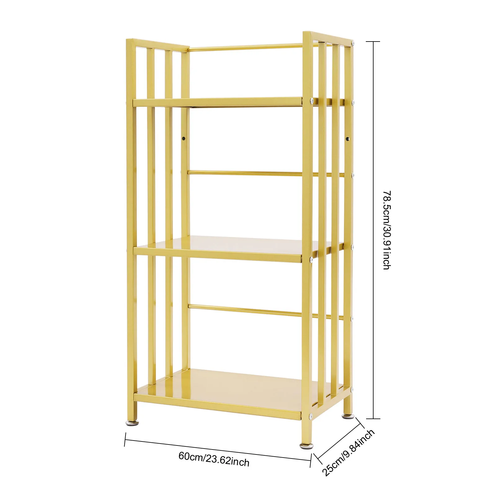 (Emas) Rak Buku Pajangan Berdiri Lantai 3 Tingkat, Rak Pajangan Rak Buku Besi, Rak Buku Rak Terbuka untuk Rumah Kantor, 60*25*78.5 cm