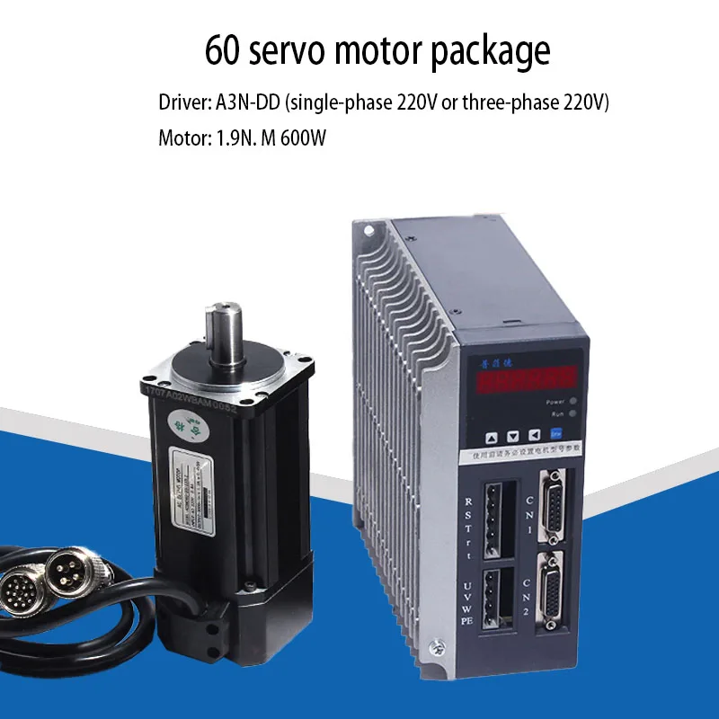 600W AC servo motor, 60 type servo motor driver set, 1.9N. M, 3-meter cable, 3000 rpm, 60ST-M01930+A3N-DD