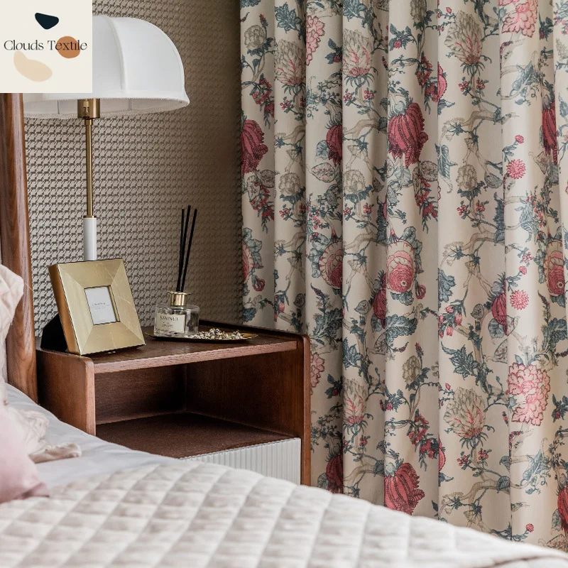

Printed Jacquard Modern Simple Flower Curtains for Living Room Bedroom Rustic Blackout Curtains Customize Balcony Door Window