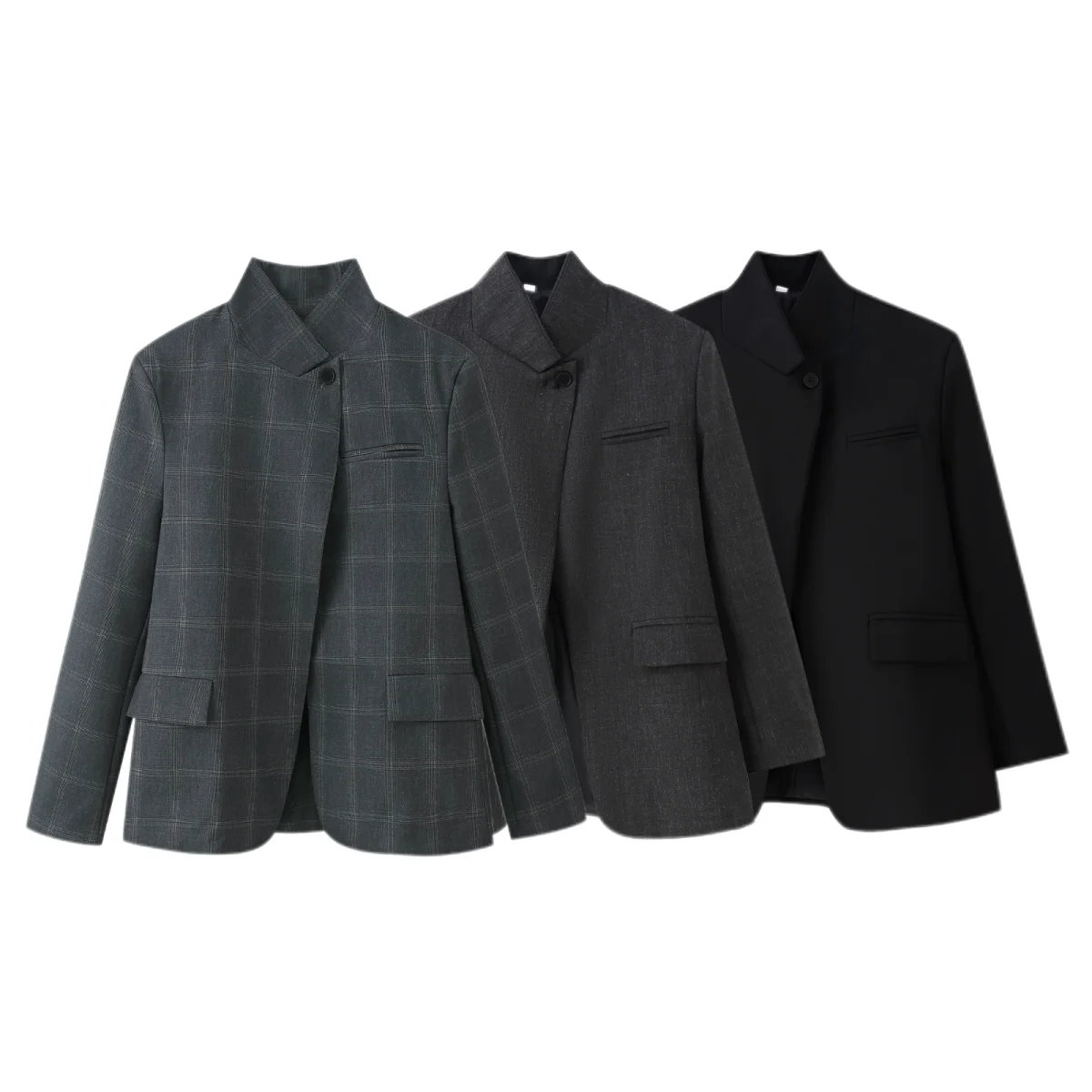 Damenanzugjacke im britischen Retro-Stil mit künstlerischem Nischen-Design und Stehkragen.
