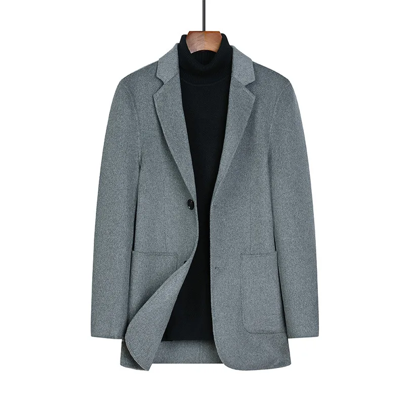 

Woolen Coat for Men Slim Fit Medium To Long Style Thick Woolen Windbreaker Men's Suit Lapel Coat Light Business