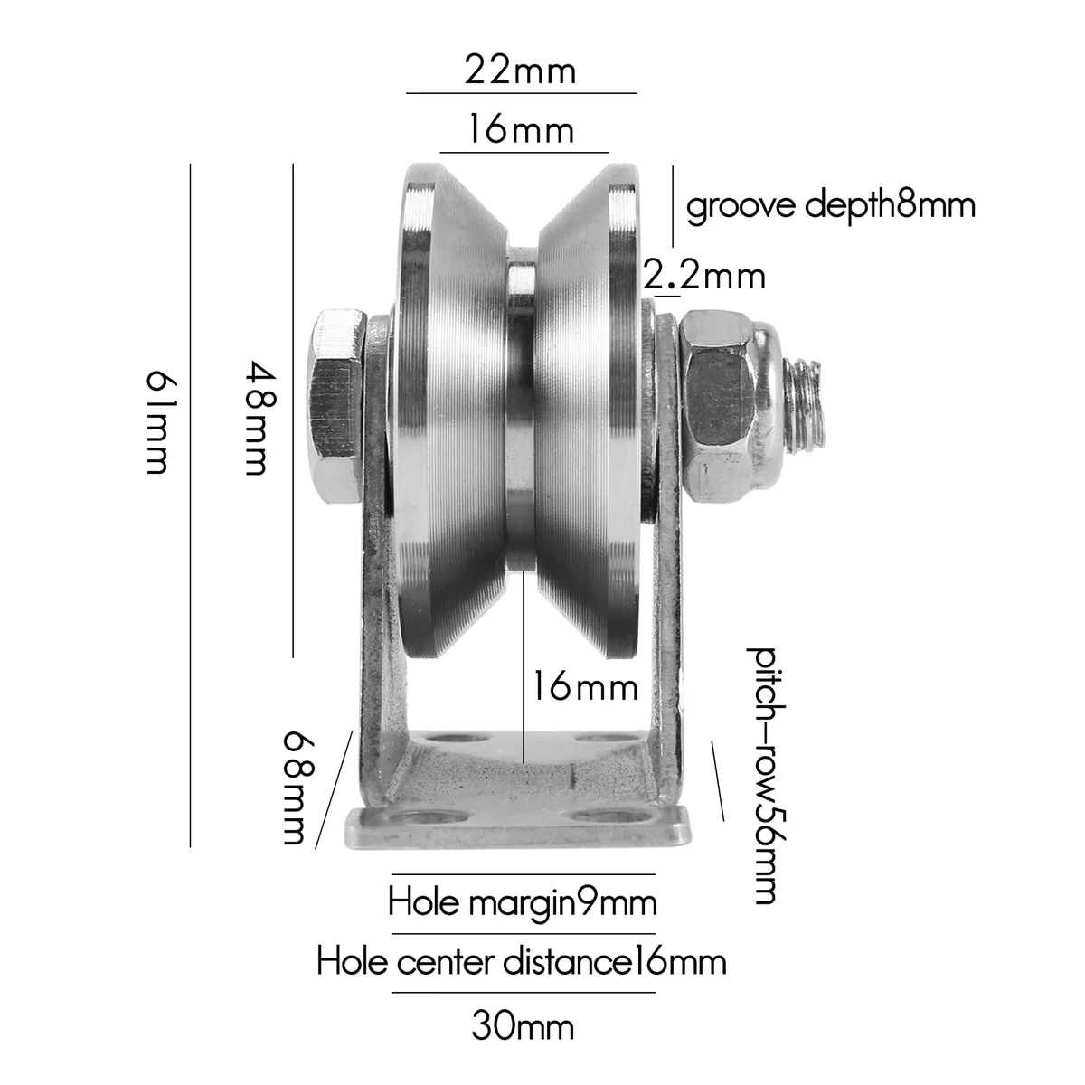 1-Pack V-Type Stainless Steel Pulley Block Mute Bearings Groove Sliding Roller Track Wheel