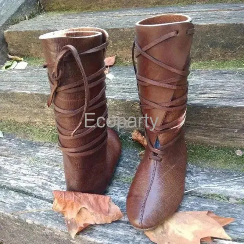 

Gothic Steampunk Medieval Costume Men Knight Boots Viking PU Leather Warrior Women Cosplay Boot Carnival Party Shoes Prop VC65BY