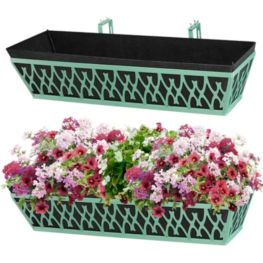 

2 Pack Window Boxes Planters Railing Planter Box with Adjustable Brackets and Non-Woven Fabric Plant Grow Bags Deck Railing Pla