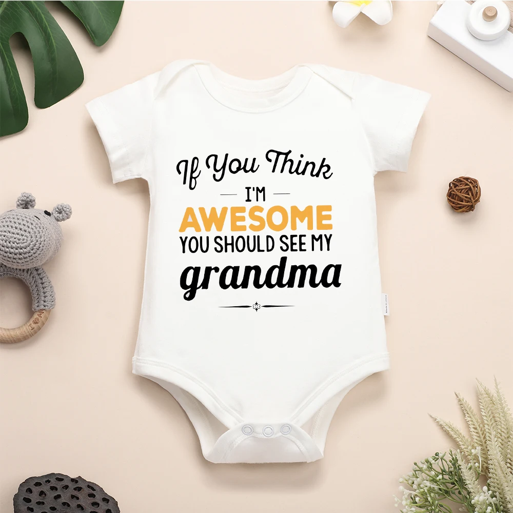 White Summer New Baby Cotton Romper Dropship Hot Sell Print I\'m Not Spolied... My Grandma Just Love\'s Me! Letters Newborn Onesie