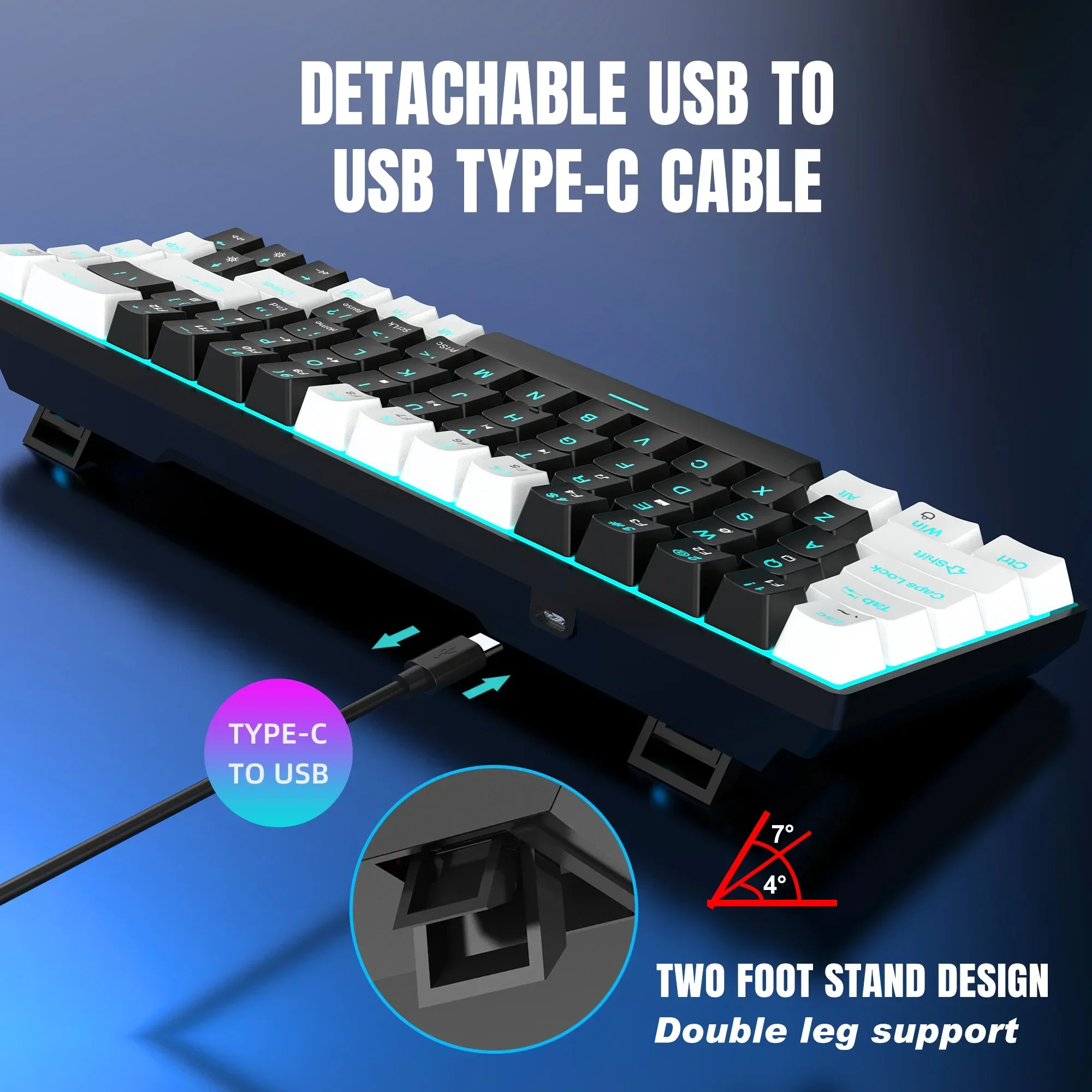 Imagem -04 - Teclado Mecânico de 68 Teclas Ergonomia Rgb Retroiluminado Led Troca Quente Interruptor Azul Teclado para Jogos pc Laptop Escritório