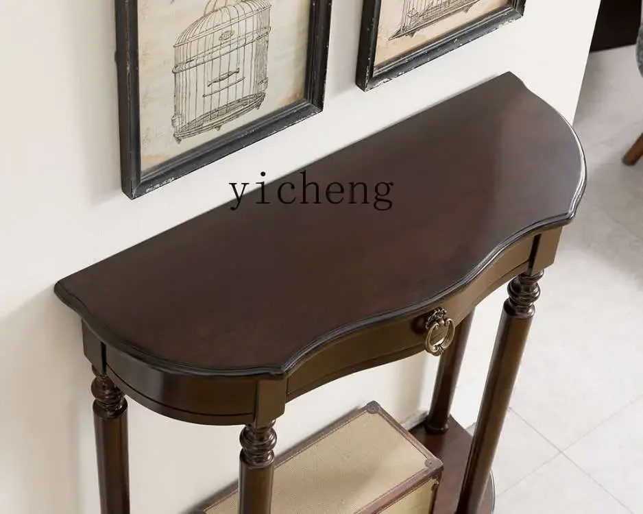 ZK foyer entry solid wood entrance table American semi-round entrance cabinet sofa back several corridors against the wall table