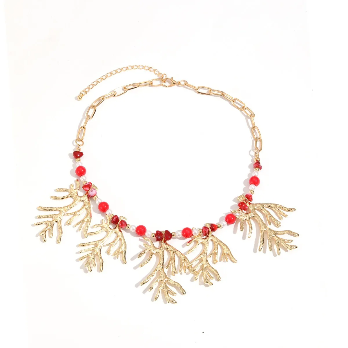 Multi Layered Star Pendant Necklace Pearl Red Stone Beaded Chain Vintage Boho Women Daily Party Fashion Jewelry