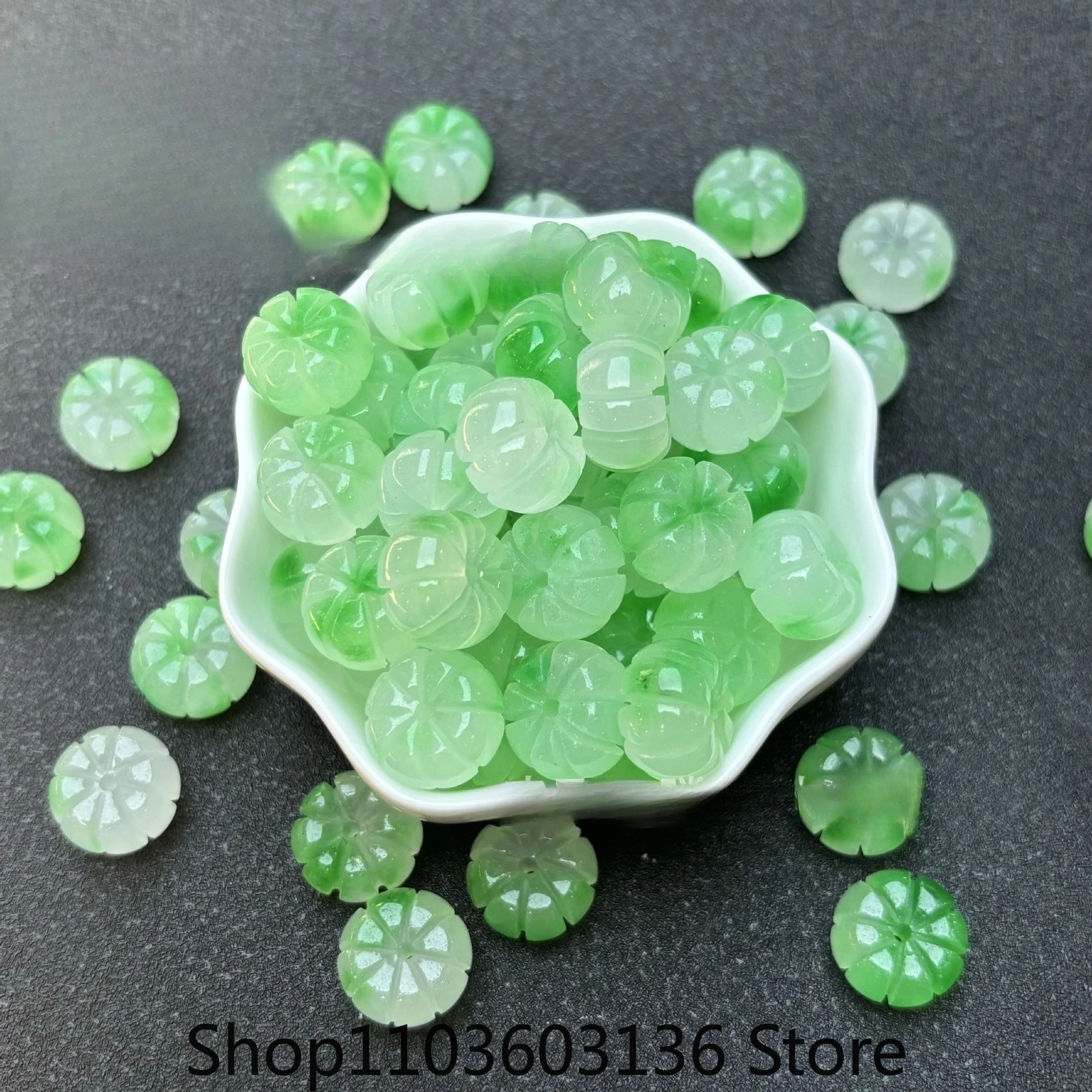 

10 шт., зеленые нефритовые бусины в виде тыквы, серьги «сделай сам», браслет, очаровательные ювелирные изделия из жадеита, модные аксессуары, амулет, подарки для женщин и мужчин