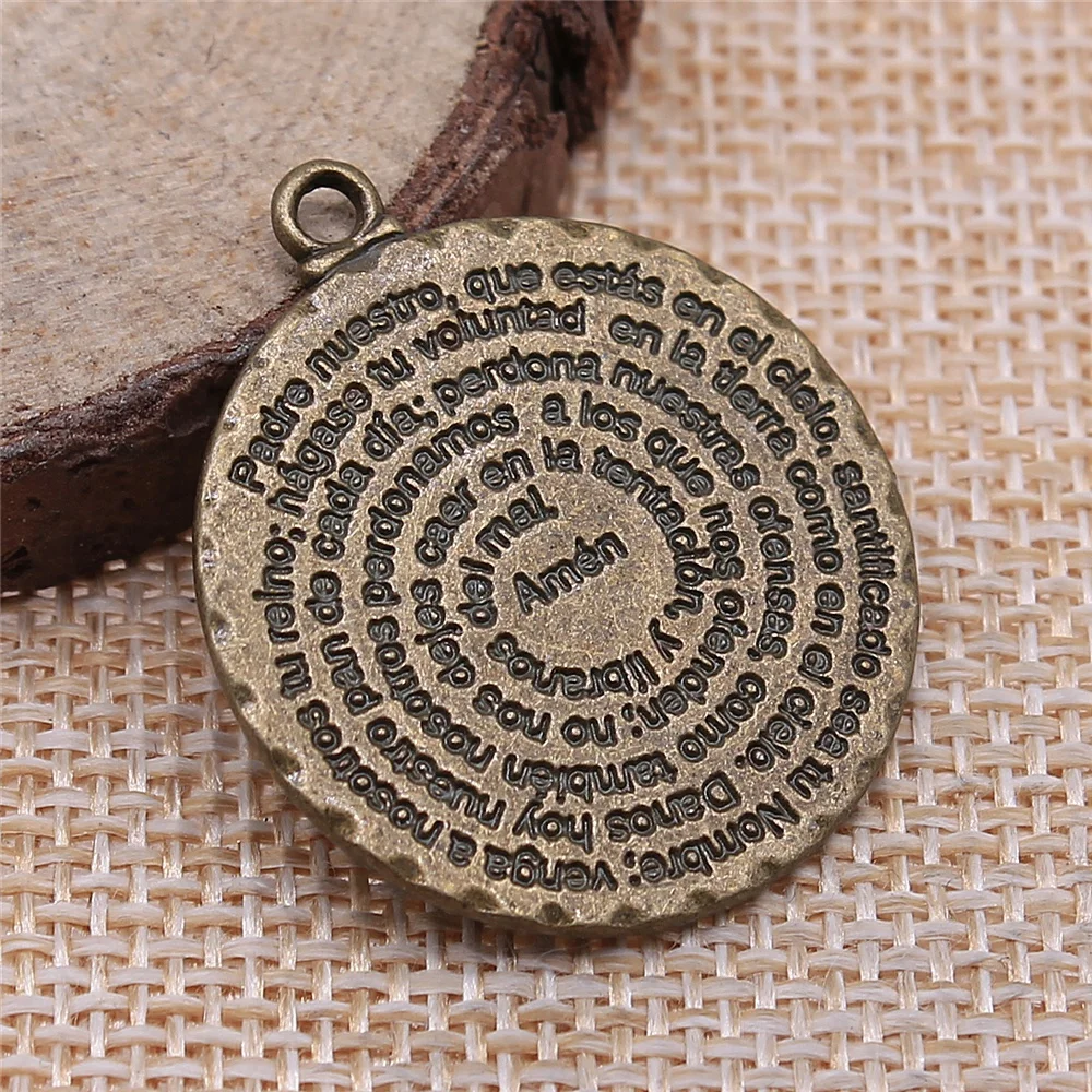 WYSIWYG 2pcs 32x28mm Pendant Bible Double Sided Round Amen Bible Charm Pendants For Jewelry Making Bible Amen Pendants