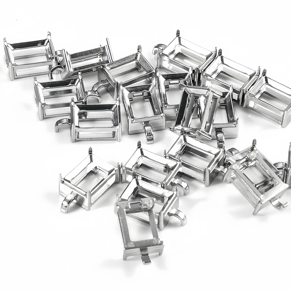 5-10 Stück rechteckige leere Krallenfassungen für Kristallsteine, 6x8mm, für Tennisarmbänder, Halsketten, Strass-Basiskrallen – Detail 2
