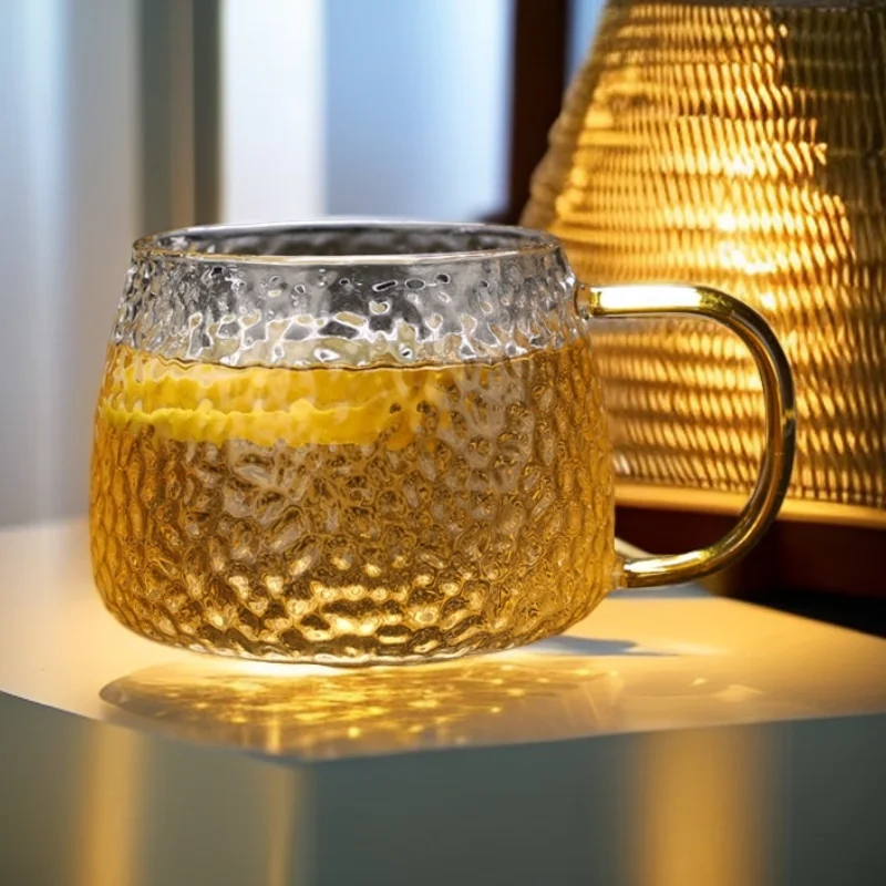 Glass Mug Japanese Hammer Pattern Glass with Ins Style Household Simple Teacup with Handle Tea Separation Cup Coffee Mug 2